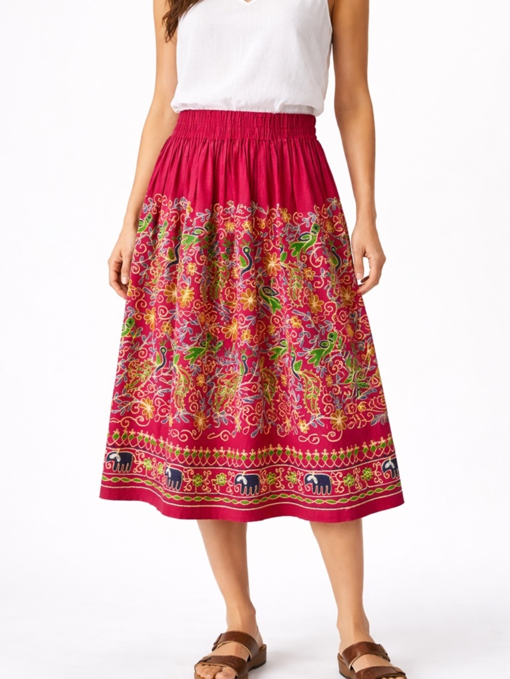 Vintage Passports of Pier 1 Embroidered Cotton Midi Skirt Sz Medium